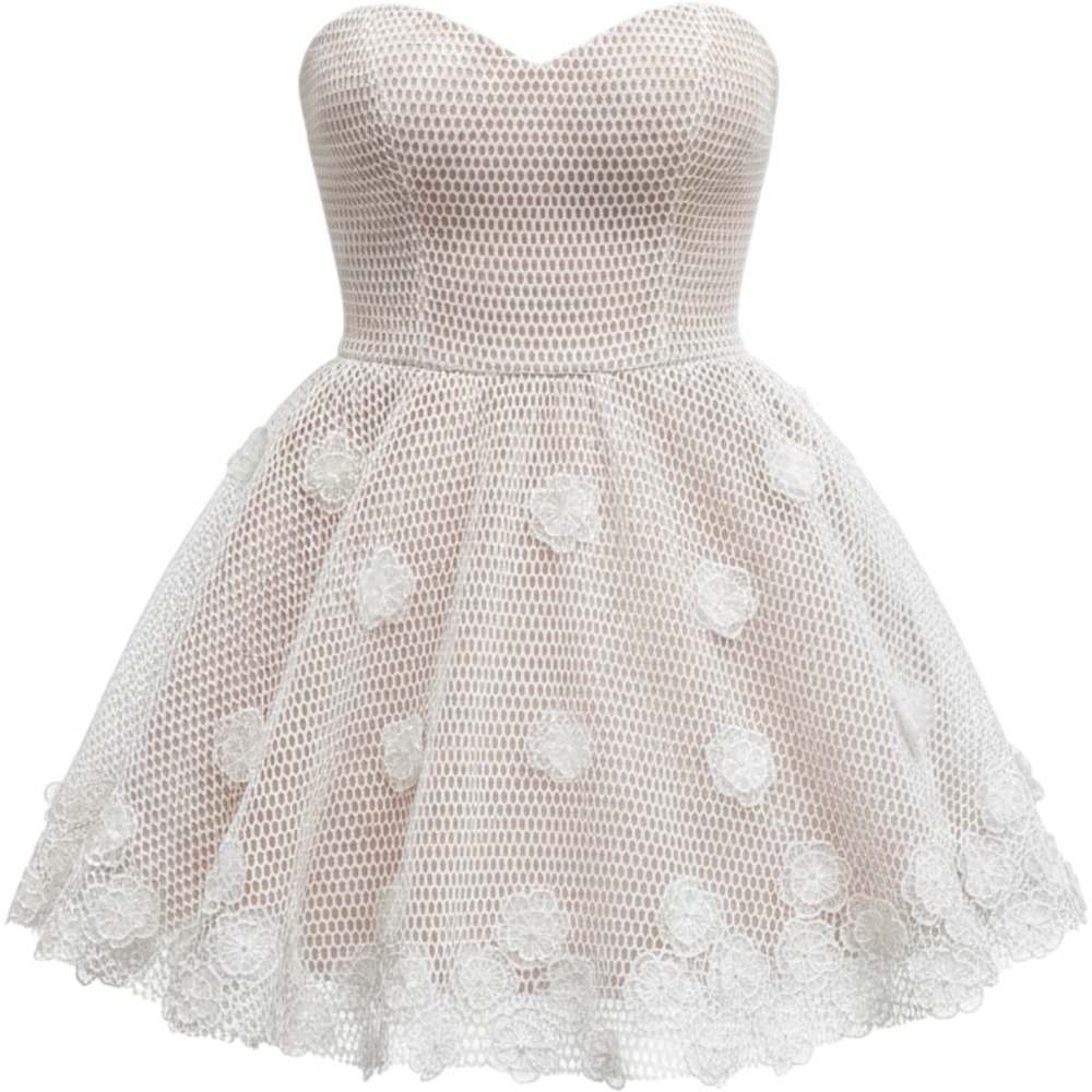 Bebe White Floral Lace Mesh Strapless Fit and Flare Dress Peach Lining Size 6